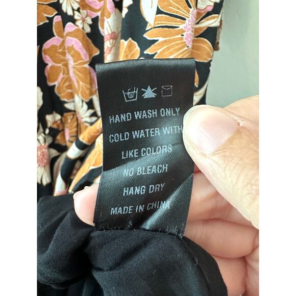 BOHME | Floral Midi Dress Black Pink Brown Boho Tie Neck | Size Medium - Picture 8 of 8